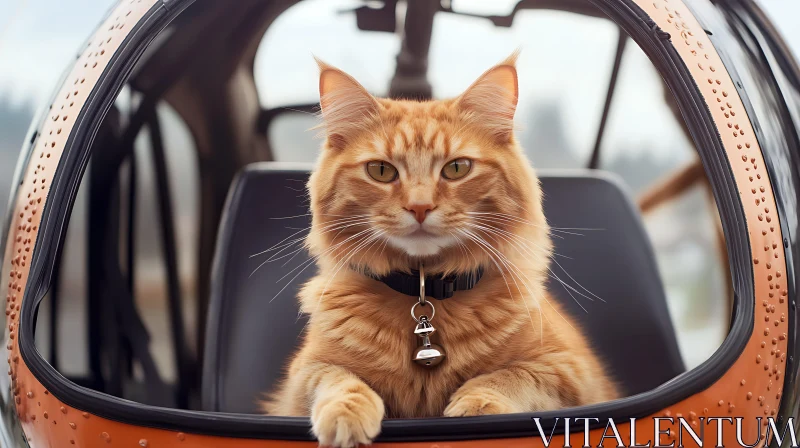 Curious Orange Cat in Helicopter Cockpit AI Image