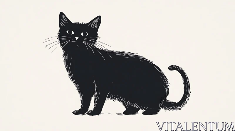 AI ART Black Cat Sketch on Blank Background