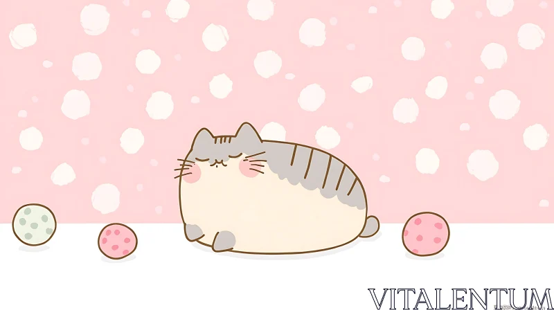 Charming Cat Cartoon amidst Polka Dots AI Image