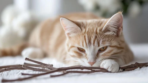 Adorable Ginger and White Cat Lounging