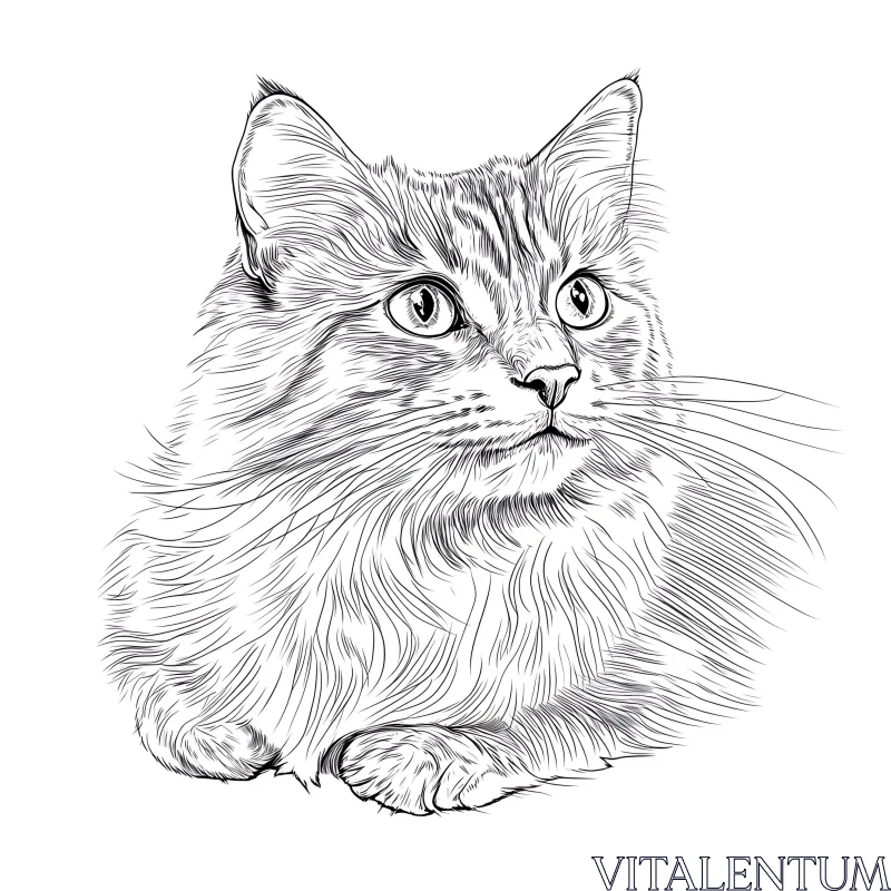 Intricate Cat Illustration in Monochrome AI Image