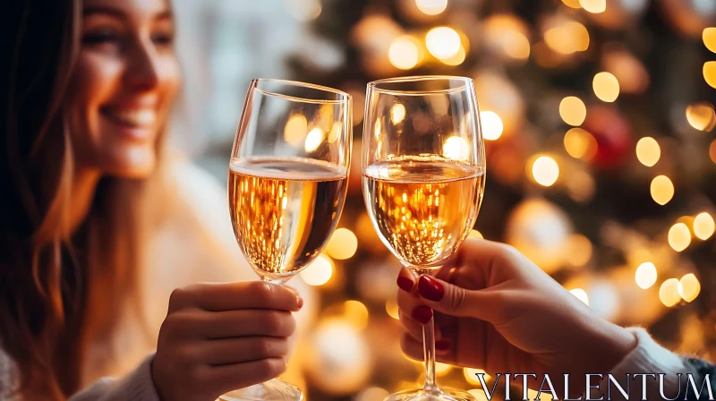 Holiday Celebration with Sparkling Wine Glasses and Joyful Atmosphere AI Image