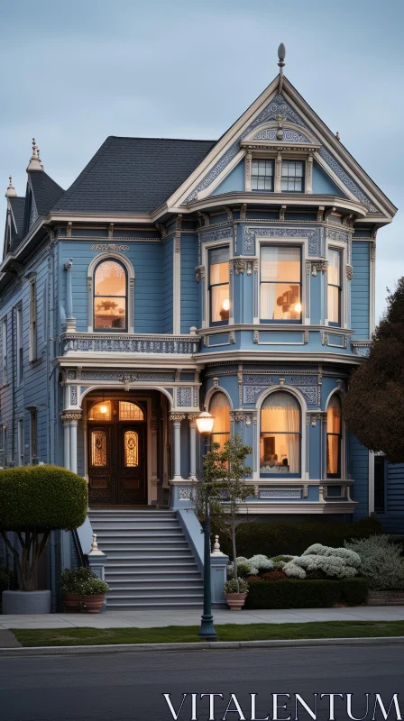 Captivating Victorian Home: Dark Sky-Blue and Light Bronze AI Image