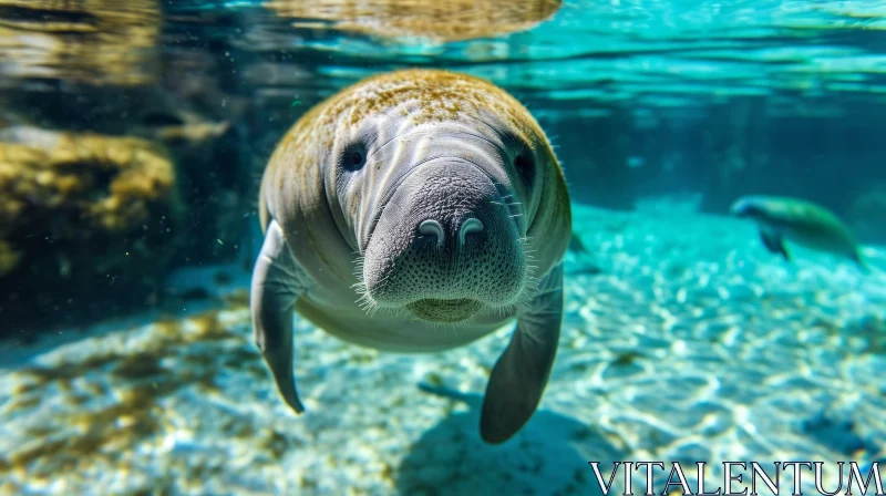 Close-Up of a Majestic Manatee Swimming in a Serene Blue Spring AI Image