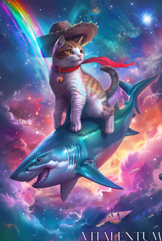 Fantasy Cat and Shark Adventure AI Image