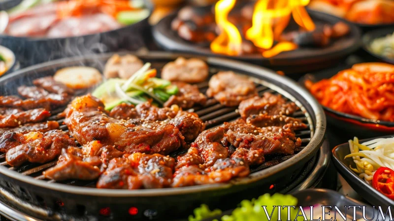 Delicious Korean Barbecue Grill with Meats and Vegetables AI Image