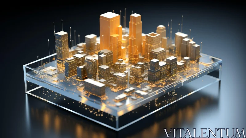 Golden Cityscape 3D Rendering - Urban Architecture AI Image