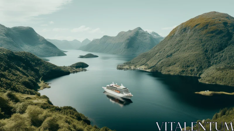 Luxury Cruise Boat Sailing on a Serene Mountain Lake AI Image