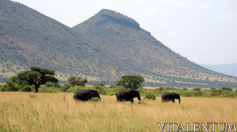 AI ART Majestic African Elephants Walking in a Grassy Field