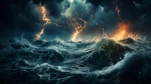 Post-Apocalyptic Lightning Storm over Ocean