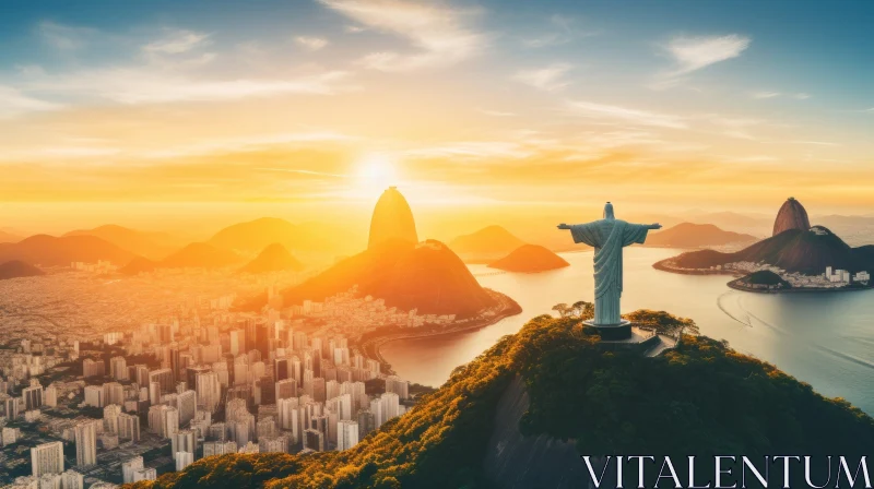 AI ART Sunset in Rio de Janeiro: Captivating Cityscape with Christ the Redeemer Statue