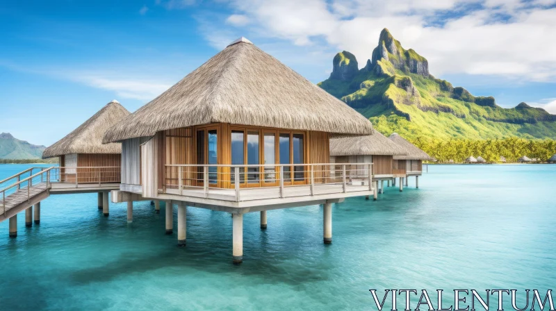 AI ART Thatched Roof Bungalows in the Ocean - Grandiose Architecture