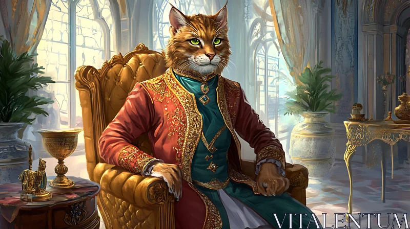 Royal Cat Illustration in an Opulent Palace AI Image