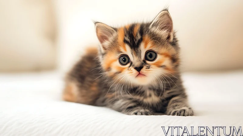 Cute Furry Kitten on White Background AI Image