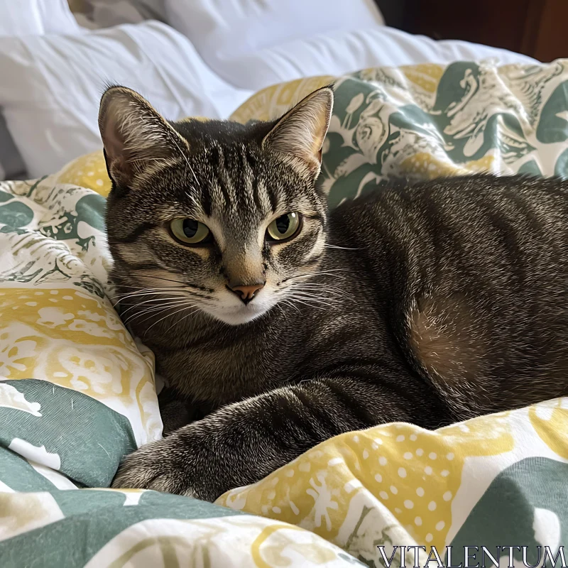 Serene Tabby Cat Relaxing in Comfort AI Image