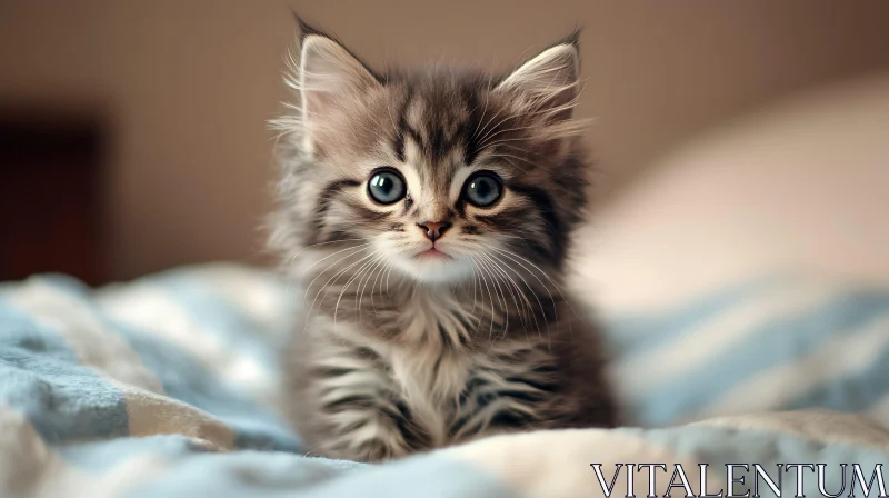 Cute Kitten with Fluffy Fur and Big Blue Eyes AI Image