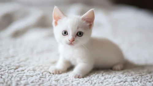 Innocent White Kitten with Blue Eyes