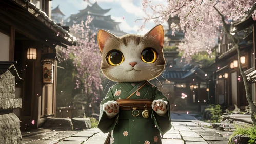 Japanese Cultural Cat in Blooming Village