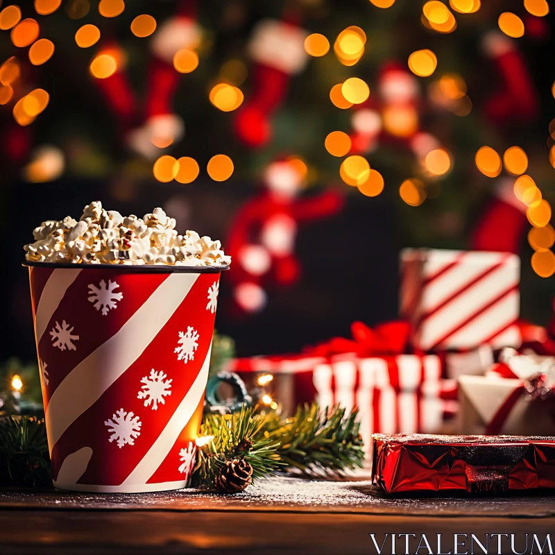 Christmas Decorations with Popcorn and Holiday Lights AI Image