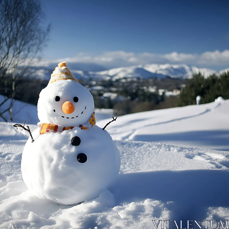 Snowman in Snowy Mountains AI Image