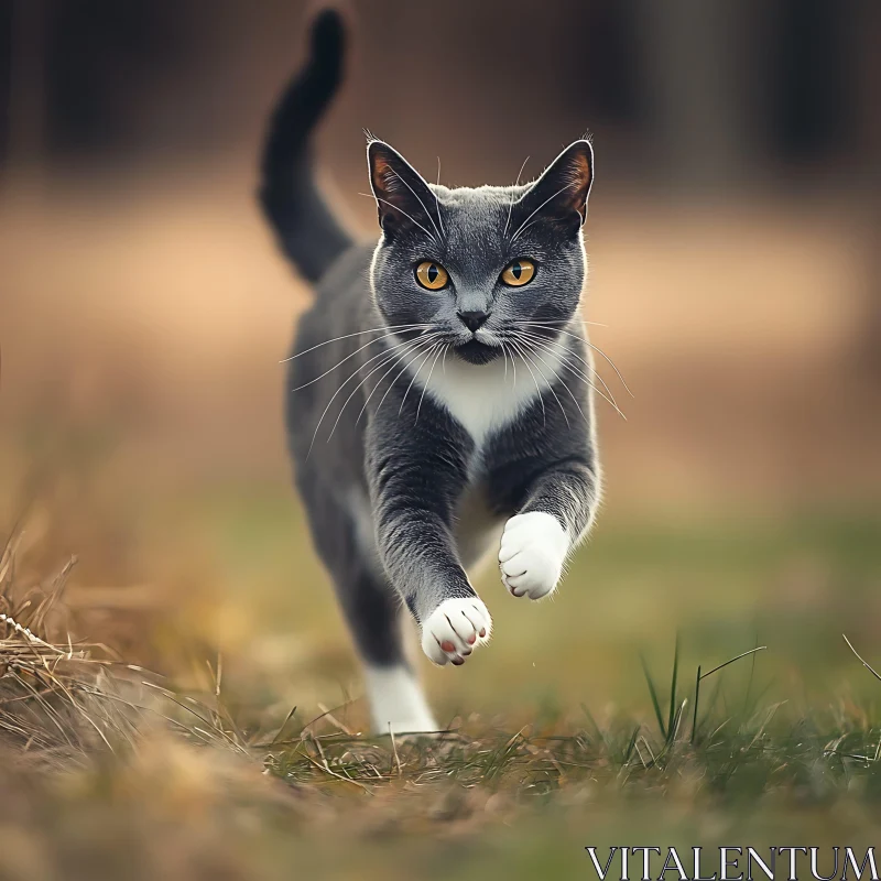 Energetic Cat in Motion AI Image