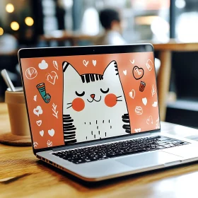 Cute Cat Illustration on Laptop