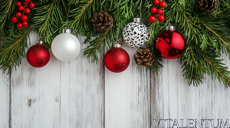 Christmas Decor with Pine Branches and Baubles AI Image