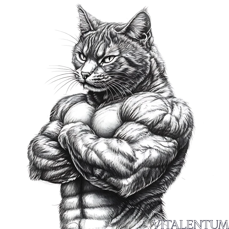 Strong Anthropomorphic Cat Illustration AI Image