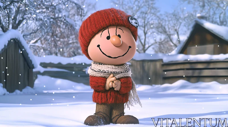 AI ART Happy Cartoon in Snowy Winter Scene