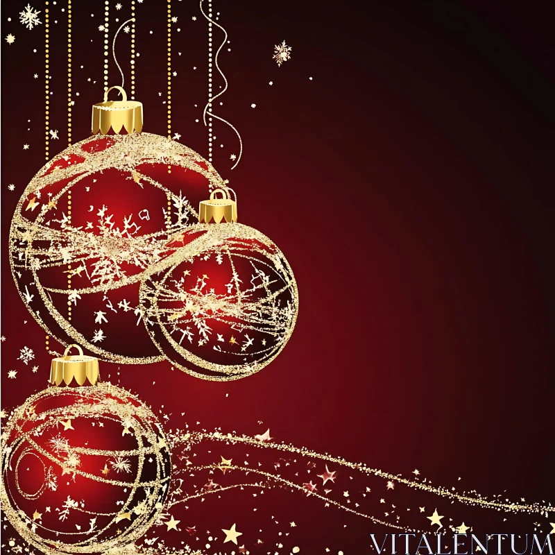 Festive Holiday Decor with Gold Glitter Ornaments AI Image