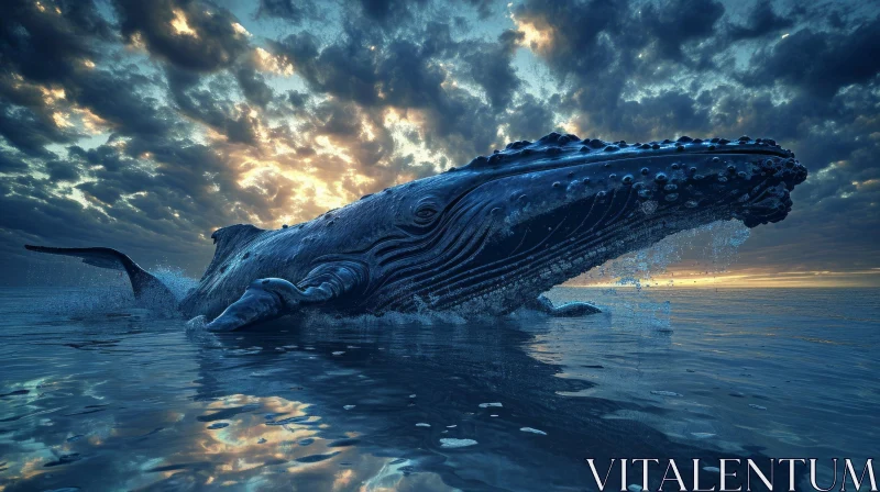 Captivating Digital Painting of a Humpback Whale Breaching the Ocean's Surface AI Image
