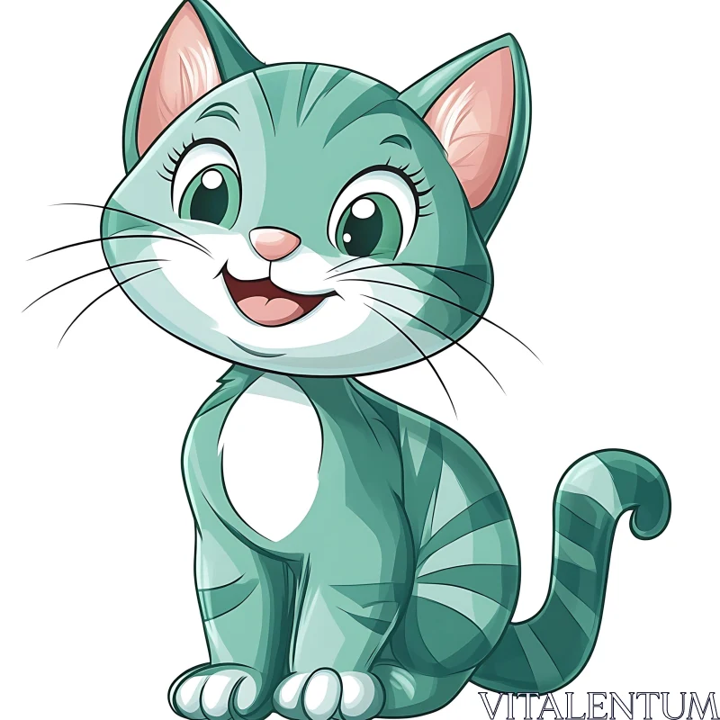 Whimsical Green Cat Cartoon AI Image