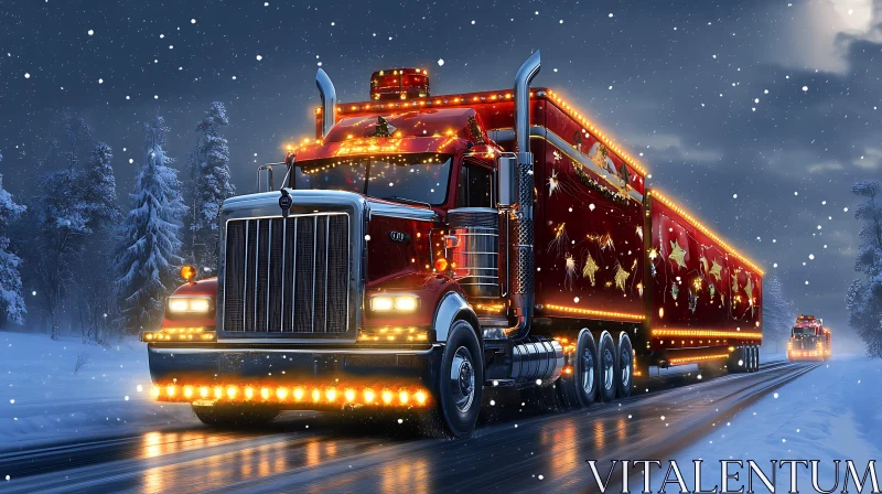 AI ART Christmas Truck Journey in Winter Wonderland