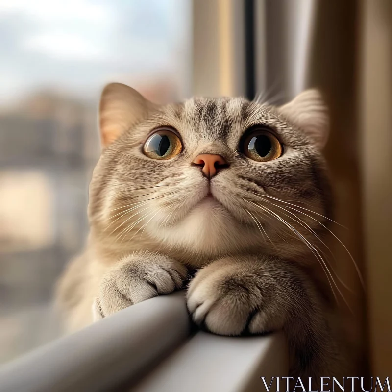 Curious Cat by the Window AI Image