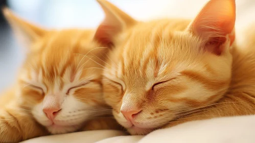 Ginger Kittens Sleeping on White Blanket - Peaceful Image