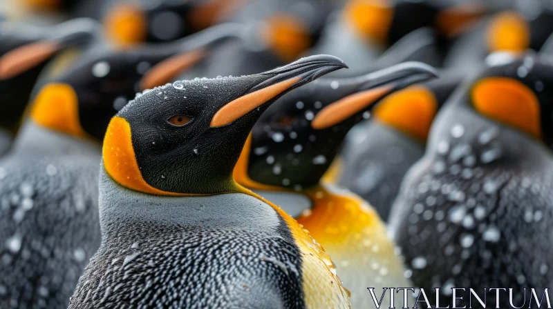 King Penguin Close-up with Water Drops on Feathers AI Image