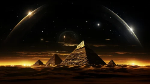 Mystical Pyramids in the Desert | Celestialpunk Art