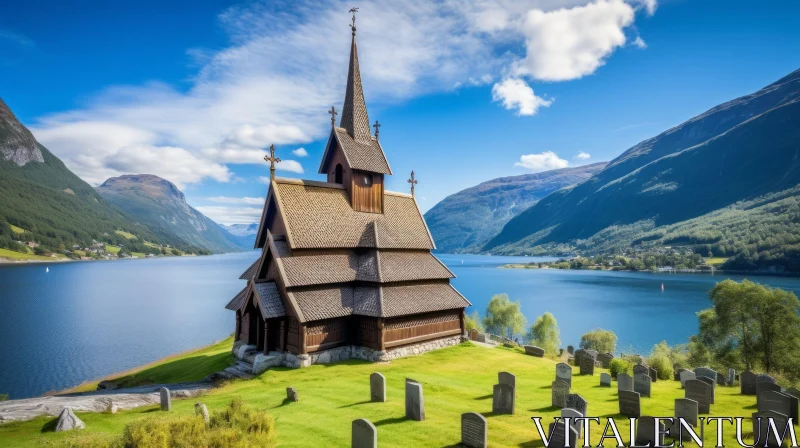 Norwegian Church and Mountain: A Captivating Natural Beauty AI Image