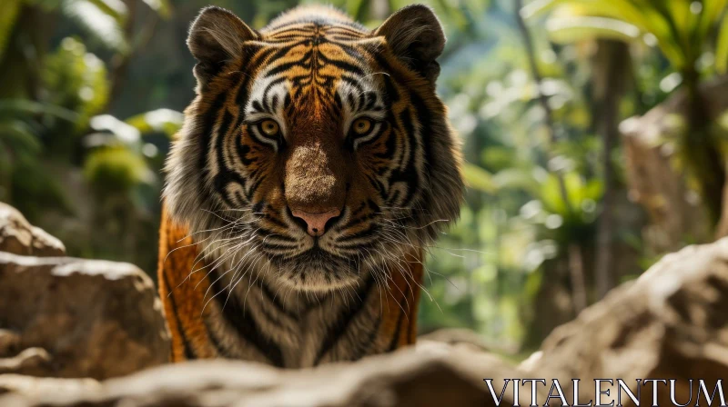 Powerful Tiger Close-Up: Captivating Gaze and Vibrant Colors AI Image