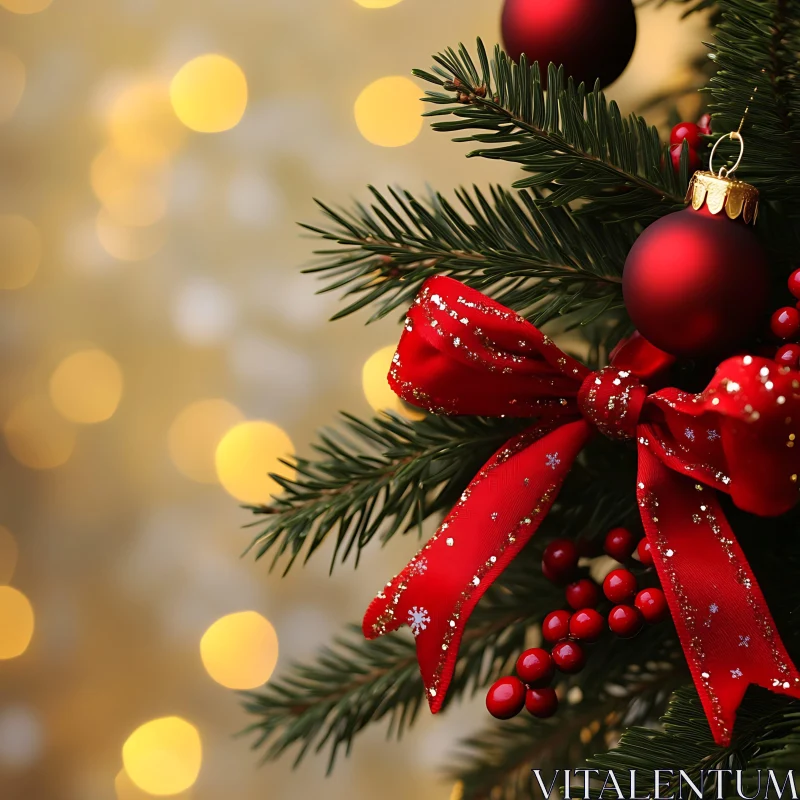 Christmas Tree Decorations with Golden Lights AI Image