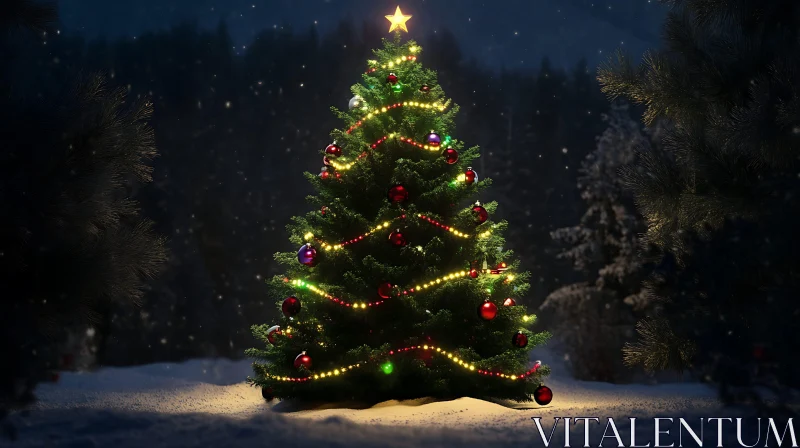 Festive Christmas Tree in Winter Wonderland AI Image