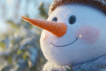 Frosty Snowman Smiling in Snow-Covered Garden