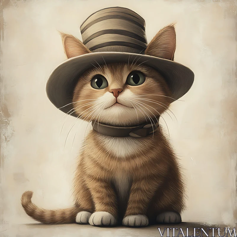 Whimsical Kitten with Top Hat AI Image