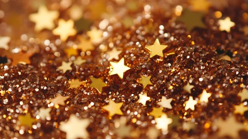 Sparkling Golden Stars on Bronze Glitter Background