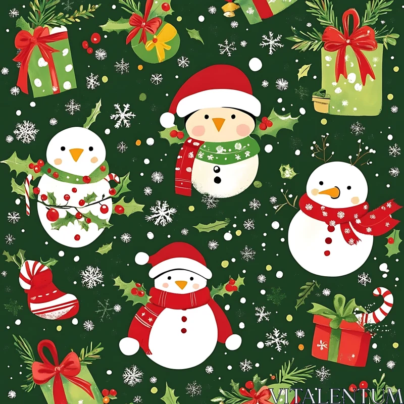 Festive Holiday Snowmen and Christmas Elements AI Image