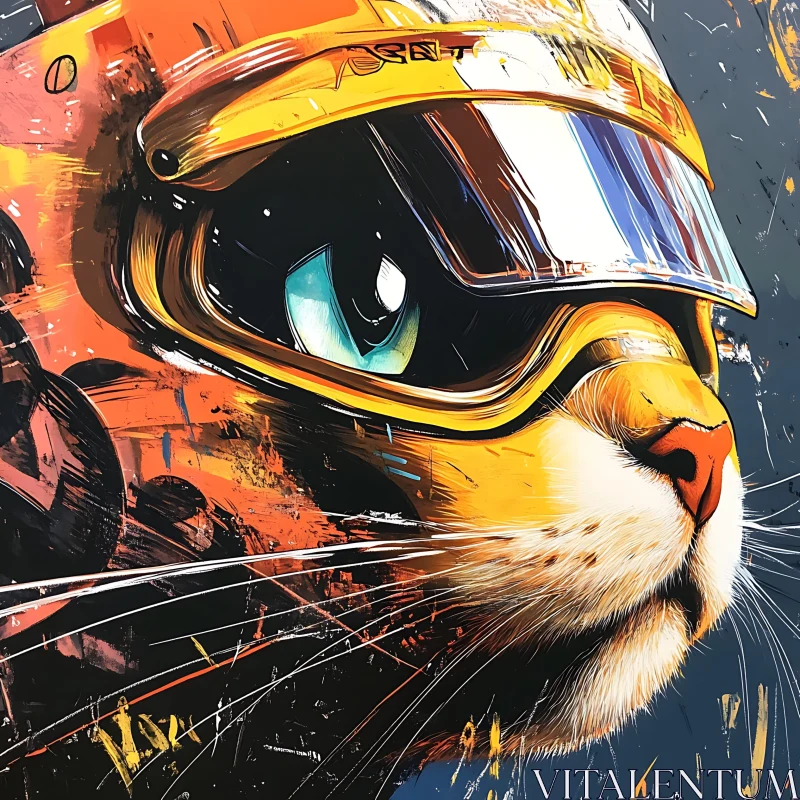 Cat Wearing Futuristic Helmet Art AI Image