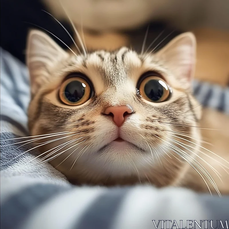 Wide-Eyed Cat Close-Up AI Image