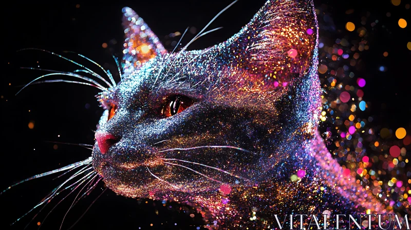 Multicolor Glitter Cat in Abstract Art AI Image