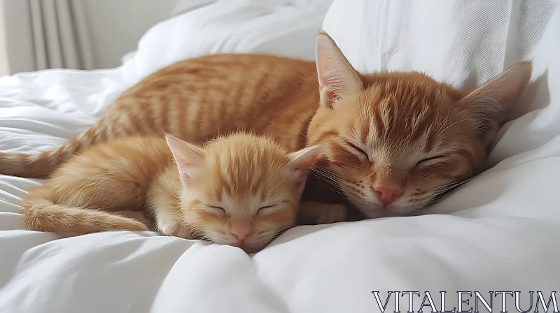 Sleeping Ginger Cat and Kitten Duo AI Image