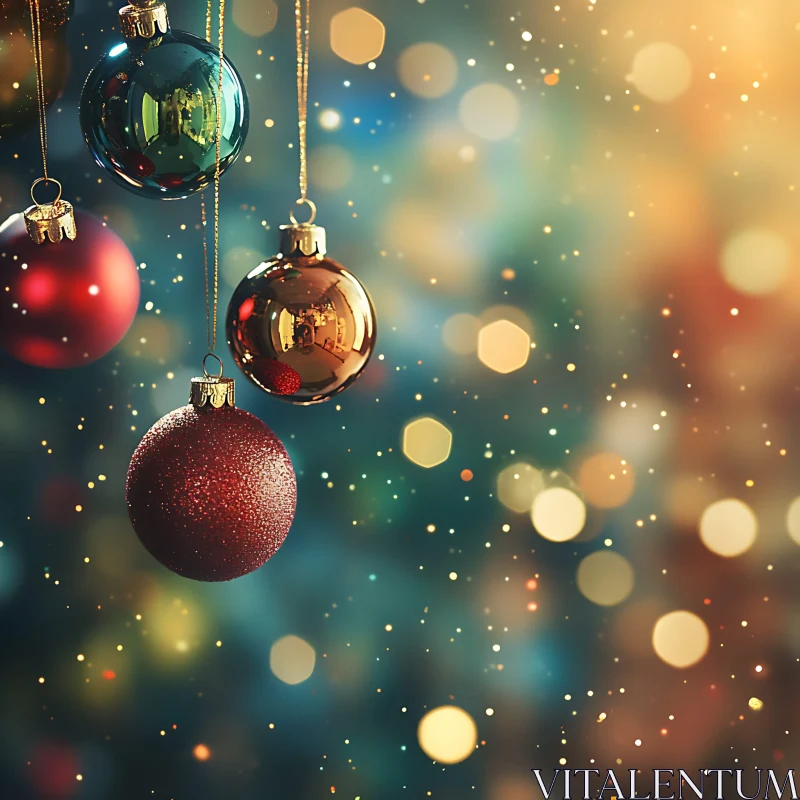 Holiday Ornaments with Festive Bokeh AI Image